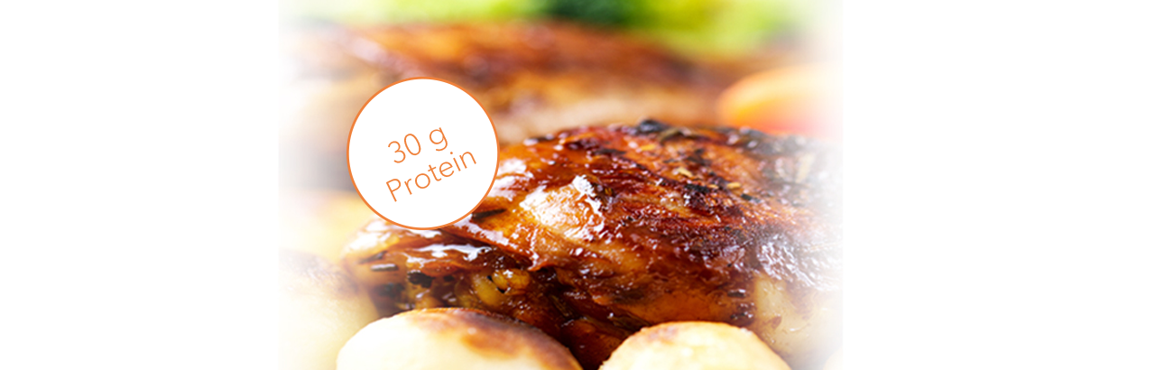 Kürbis, Kartoffeln und Hähnchenschenkel