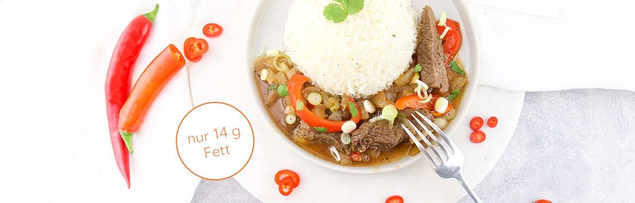Chinesisches Rindfleisch mit Reis