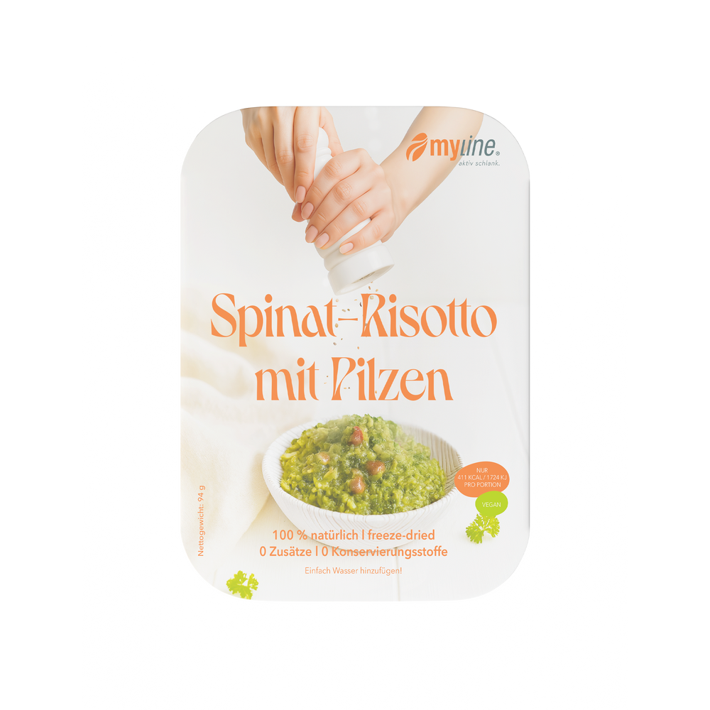 Genuss Gericht Spinat-Risotto mit Pilzen (vegan)